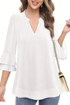 Women's Casual V-neck Solid Color Chiffon T-shirt