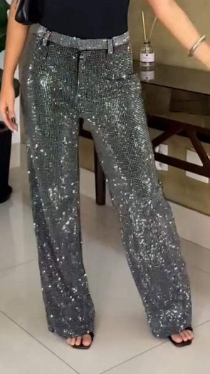 Women's Rhinestone Casual Straight Pants