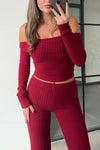 Women's Casual Solid Color One-piece Collar Knitted Two-piece Set