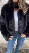 Women's High Collar Fur Zipper Casual Jacket