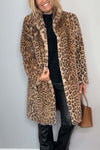 Women's Fashionable Leopard Lapel Faux Fur Winter Coat