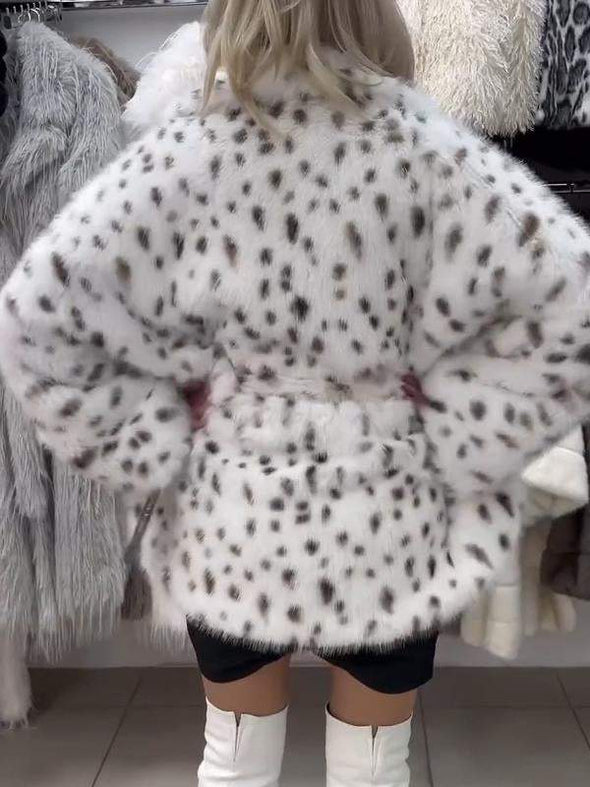 Women's Lapel Leopard Fur Warm Casual Coat