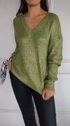 Women's V-neck Long-sleeved Top with Gold Stamping