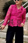 Women's Casual Solid Color Lace Zipper Top