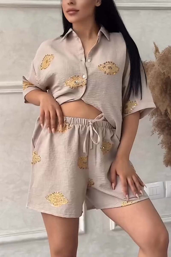 Casual printed shorts two-piece set