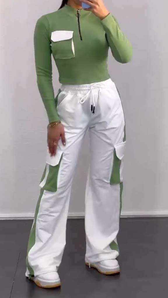 Women's Casual Long Sleeve Colorblock Tracksuit