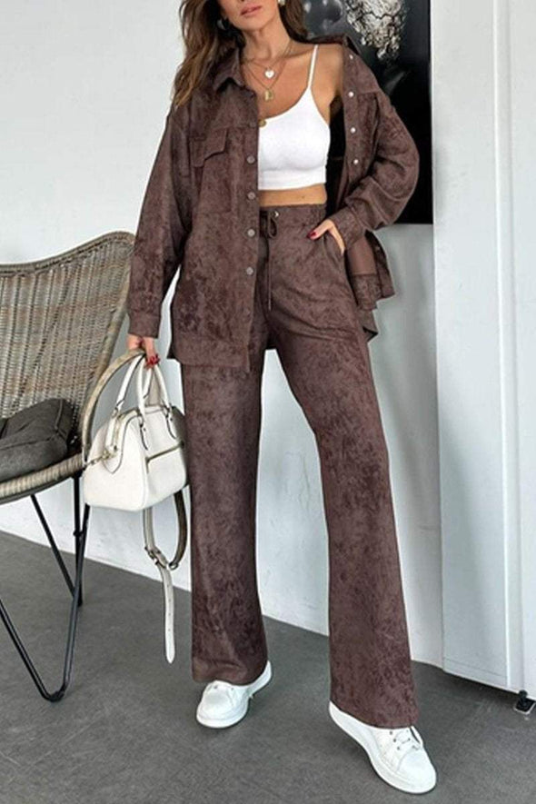 Women's Spring and Fall Sports Casual Solid Color Cardigan Shirt Pants Suit