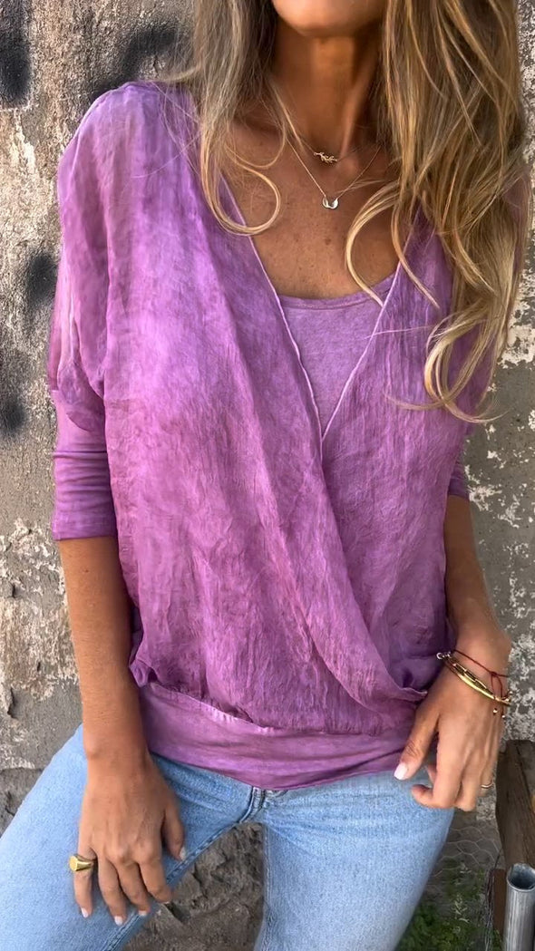 Solid Color Round Neck Mid-sleeve Top