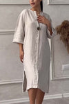 Casual buttoned cotton and linen dress