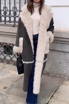 Women's Fashion Light Luxury Warm Lapel Fur Long Coat