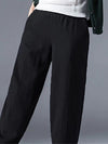 Women's Slacks Baggy Cropped  Ankle-Length Linen Pocket Elastic Mid Waist Pants