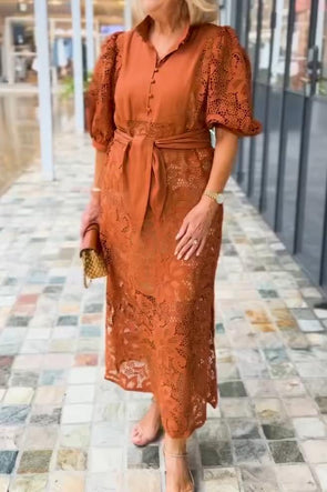 Women's Casual Fashion Cotton and Linen Lace Stitching Dress