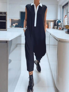 Sleeveless Contrast Color Women's Jumpsuit