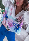 Women's Casual Floral Print V Neck Blouse