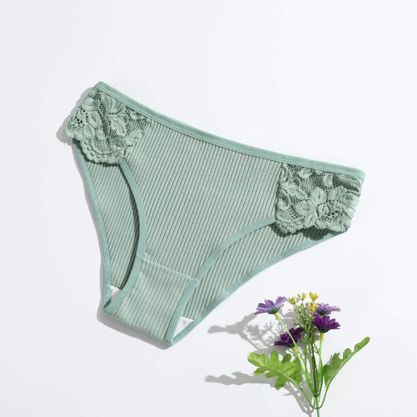 Women's Threaded Solid Color Low-rise Lace Breathable Double-stop Briefs