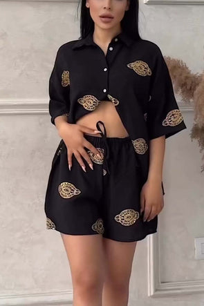 Casual printed shorts two-piece set