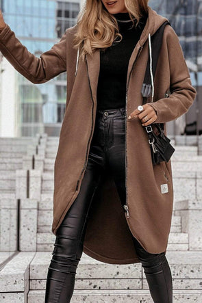 Women's Hooded Long-sleeved Casual Mid-length Coat