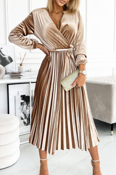 Women's Casual Solid Color Velvet Pleated Dress