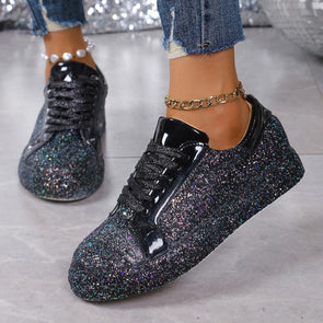 Women's Sequined Flat Round Toe Low-top Sneakers