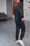 Women's Casual Striped Lapel Track Pants Suit