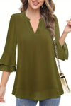 Women's Casual V-neck Solid Color Chiffon T-shirt