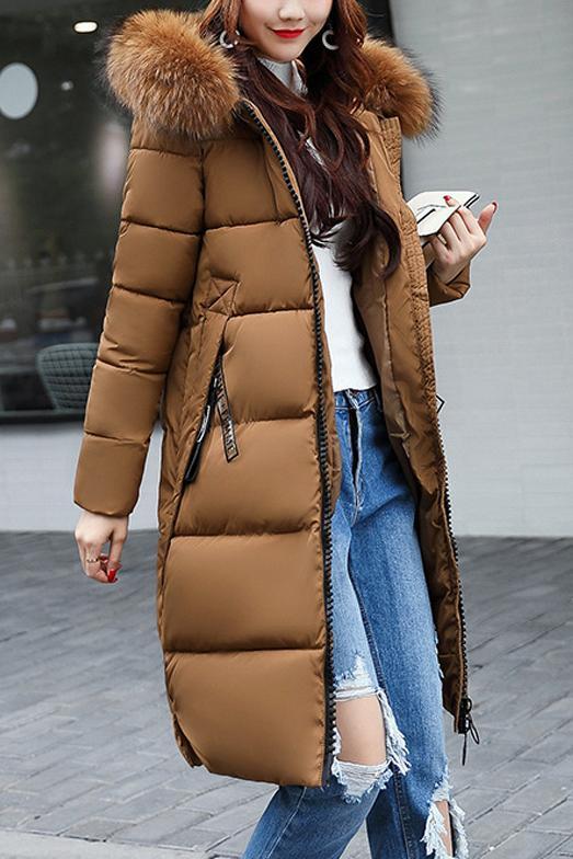 Women's Long Thickened Cotton Coat With Large Fur Collar