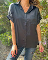 Women's Casual Solid Color Button Front Satin Blouse