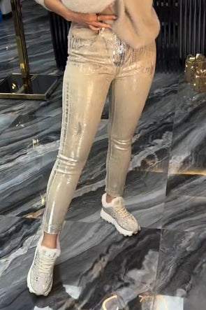 Women's Casual Gold Foil Slim Pants