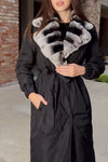 Women's fur collar waist tie down overcoat