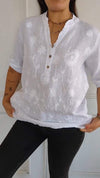 Women's V-neck Floral  Cotton and Linen Casual Top