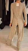 Women's Round Neck Long Sleeve Polka Dot Print Suit