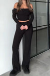 Women's Casual Solid Color One-piece Collar Knitted Two-piece Set