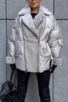 Women's Casual Solid Color Lapel Knitted Fur Splicing Jacket