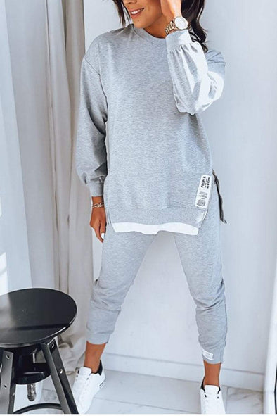 Women's Patchwork Fake Two-piece Top and Pants Sweatshirt Two-piece Set