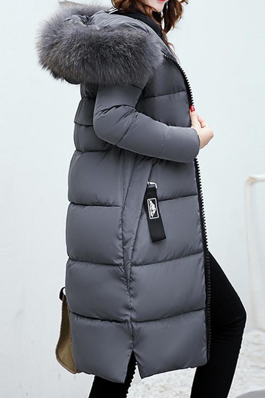 Women's Long Thickened Cotton Coat With Large Fur Collar