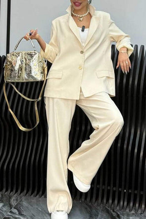 Women's spring and fall solid color casual lapel suit