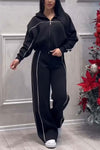 Women's casual sports zipper jacket wide leg pants suit