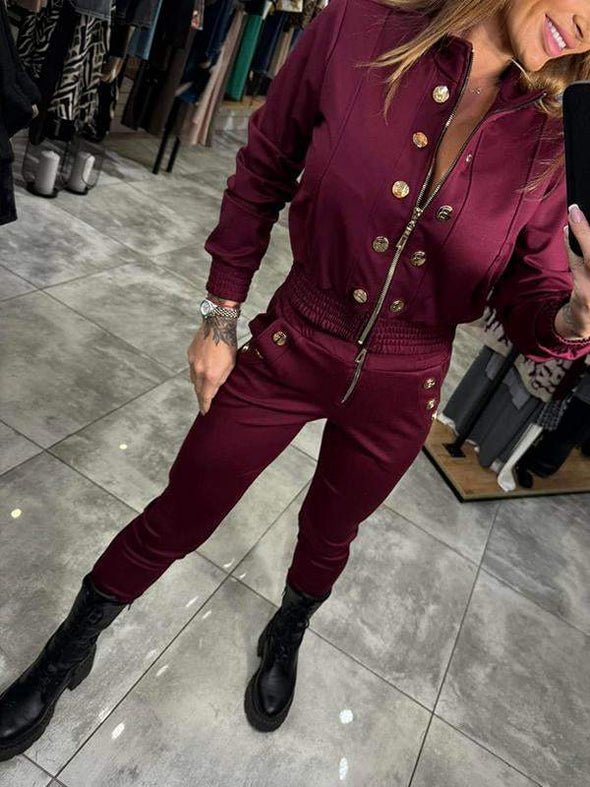 Women's Zipper Button Design Fashion Suit