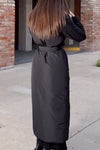 Women's fur collar waist tie down overcoat