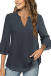 Women's Casual V-neck Solid Color Chiffon T-shirt