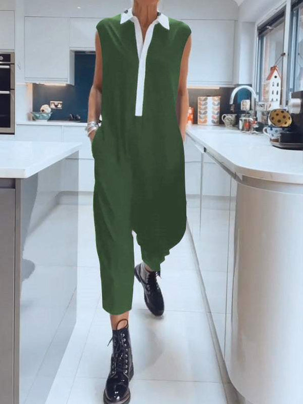 Sleeveless Contrast Color Women's Jumpsuit