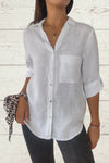 Women's Casual Solid Color Pocket Front Linen Shirt