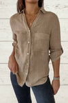 Women's Casual Solid Color Pocket Front Linen Shirt