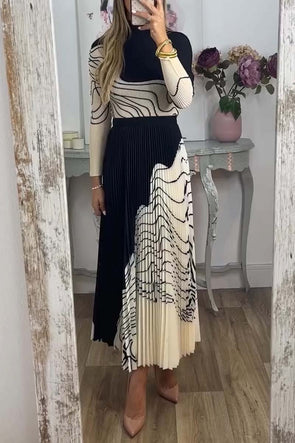 Women's Elegant Abstract Line Print Pleated Dress