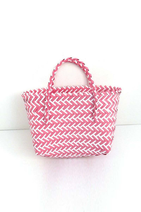 Candy color woven tote bag plastic woven beach bag