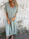 Cotton and Linen V-neck Midi Dress