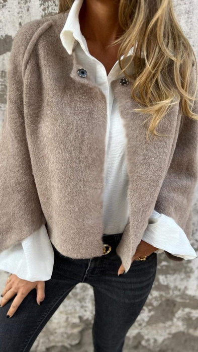 Women's Round Neck Woolen Long Sleeve Coat