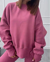 Women's Solid Color Casual Pullover Sweatshirt Two-piece Set