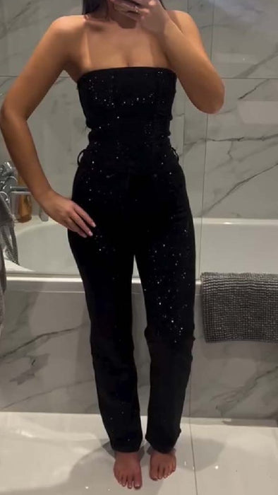 Women's Rhinestone Tube Top Slim Jumpsuit