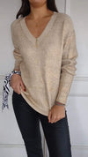 Women's V-neck Long-sleeved Top with Gold Stamping